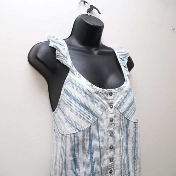 Chaser Beachy Striped Linen Blend Button Down Camisole Tank Top - Picture 5 of 12